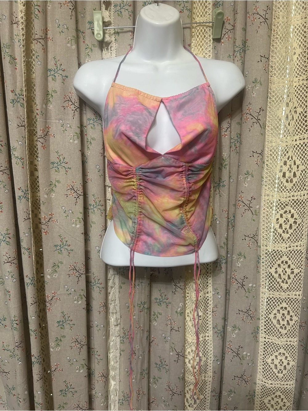 2/$28 Tic Toc Pastel Mesh Halter Corset Top Ruched Keyhole Y2K Fairy Grunge Med